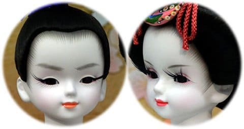 Cara de una muñeca Hina tradicional del Festival Hinamatsuri