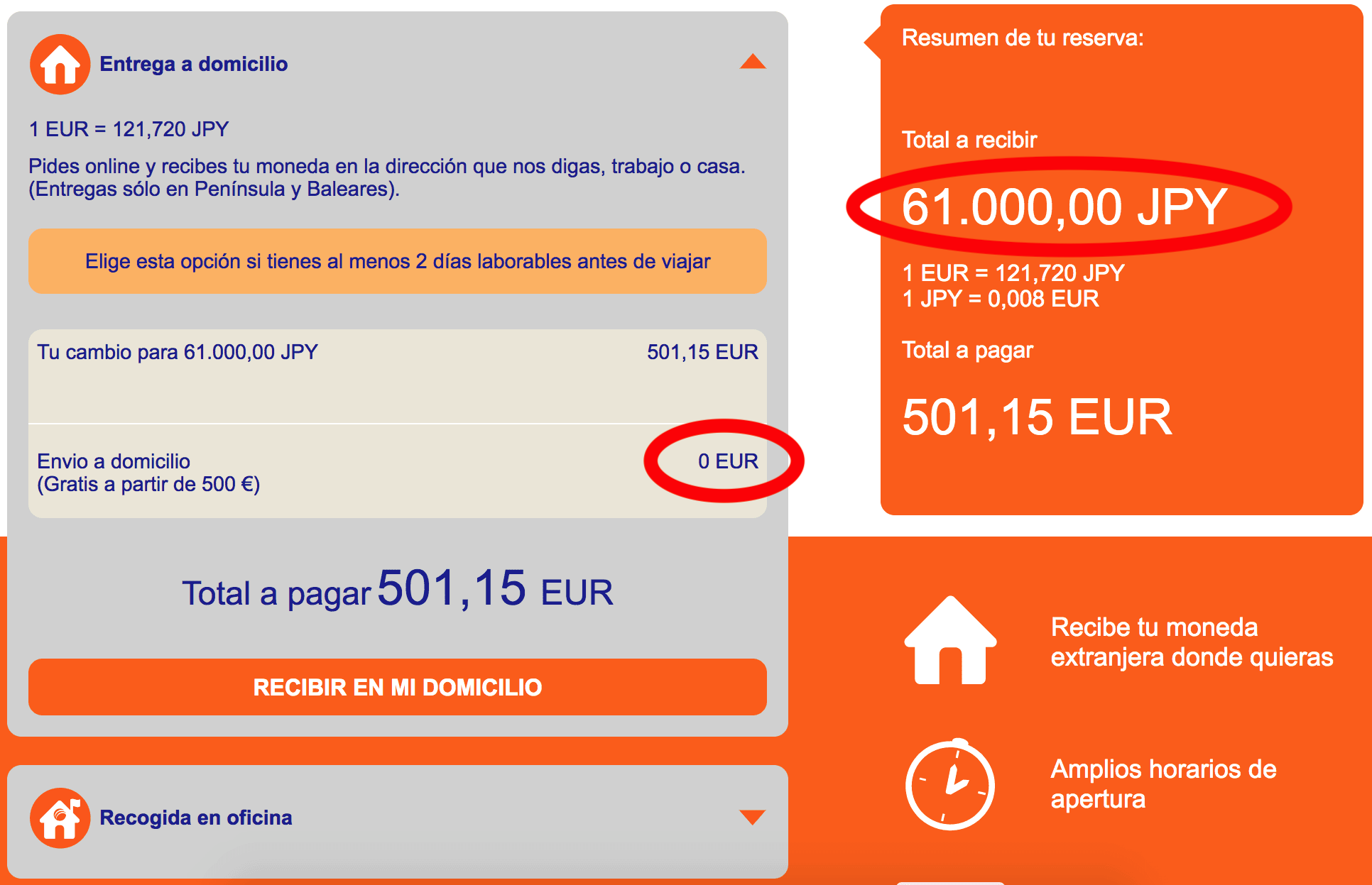 Cambio de divisas online: Pantallazo de Ría Cambio de Divisas 3